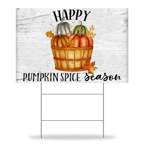 Yard Signs Happy Pumpkin Spice Season Yard Stake Signs Sunflower Maple Leaf 12x18in Fall Thanksgiving Fade Resistant Lawn Sign for Outdoor Indoor Birthday Party Decorations
