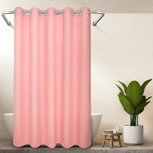 River Dream Hotel Grade No Hooks Needed Shower Curtain with Snap in Liner,Water Repellent, Machine Washable (Pink, 71"x86"(W/Liner))