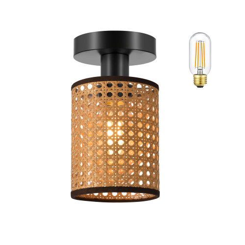 XININSUN Mini Hallway Light Fixture Ceiling Mount,Semi Flush Mount Ceiling Light,Close to Ceiling Light,Farmhouse Ceiling Light Fixture for Porch Hallway,Boho Rattan Wicker Woven Lampshade