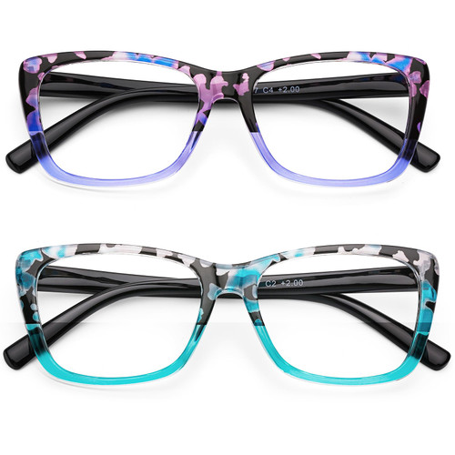 AQWANO Stylish Designer Reading Glasses for Women Blue Light Blocking Readers Fashion Pattern Print Anti Eye Strain Eyeglasses, 2.75