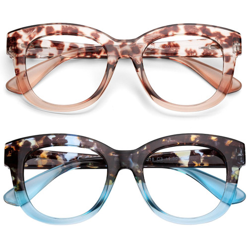 AQWANO Stylish Designer Reading Glasses Women Computer Round Readers Blue Light Block Anti Glare UV Ray Filter Eyeglasses, 1.25