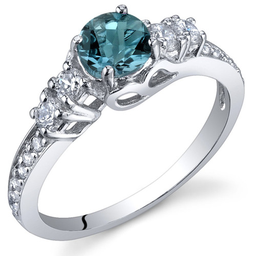 Peora London Blue Topaz Ring 925 Sterling Silver, 0.50 Carat Round Shape, December Birthstone Enchanting Solstice Solitaire, Size 6