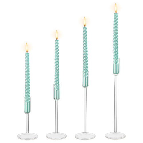 Glass Candle Holder Candlestick Holders: Hewory Taper Candle Holders 4Pcs Candle Stick Candle Holder, Clear Tall Candle Holders for Table Centerpiece Wedding Christmas Holiday Party Decorations