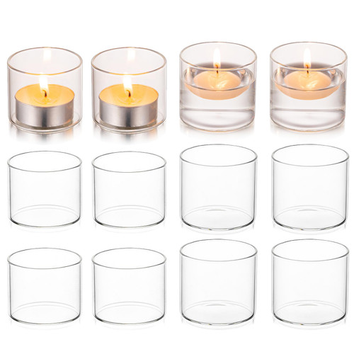 Hewory Tea Lights Candle Holder: 12 Pcs Glass Votive Candle Holders Clear Tealight Candle Holder Bulk for Wedding Centerpiece Table Decorations, Small Floating Candles Holder for Party Home Decor