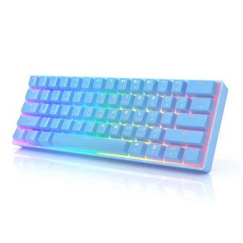 HK GAMING GK61s Mechanical Gaming Keyboard - 61 Keys Multi Color RGB Illuminated LED Backlit Wired Programmable for PC/Mac Gamer (Gateron Mechanical Silent Brown, Blue)