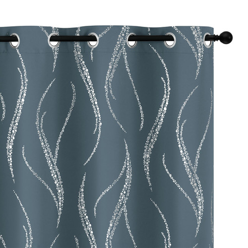 Yakamok Blackout Curtains 84 inch Length Living Room Thermal Insulated Silver Wave Line Dots Pattern Curtains Room Darkening Grommet Curtains for Bedroom, Stone Blue, W42 x L84-inch, 2 Panels Yakamok Blackout Curtains 84 inch Length Living Room Thermal Insulated Silver Wave Line Dots Pattern Curtains Room Darkening Grommet Curtains for Bedroom, Stone Blue, W42 x L84-inch, 2 Panels
