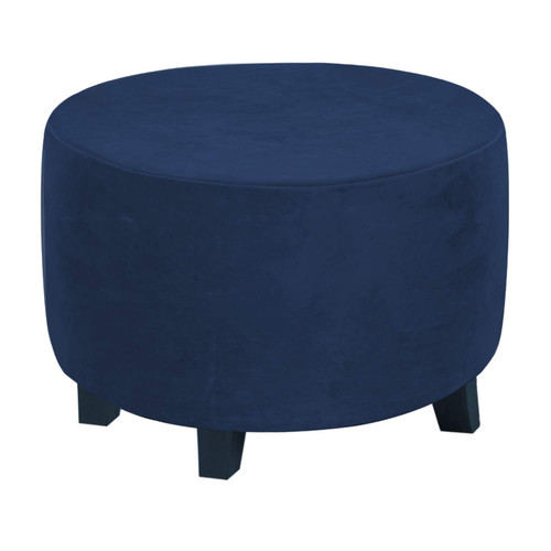 H.VERSAILTEX Round Ottoman Slipcover Ottoman Covers Slipcover Footstool Protector Covers Storage Stool Ottoman Covers Stretch with Elastic Bottom, Feature Real Velvet Plush Fabric (Medium, Navy)