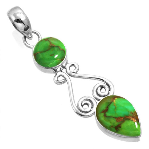 JEWELOPORIUM 925 Silver Pendant for Women Copper Green Turquoise Gemstone Boho Silver Pendant Necklace New Year Gift Statement Jewelry JEWELOPORIUM 925 Silver Pendant for Women Copper Green Turquoise Gemstone Boho Silver Pendant Necklace New Year Gift Statement Jewelry