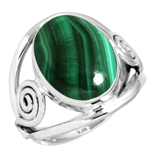 Jeweloporium 925 Silver Ring for Women Green Natural Malachite Gemstone Boho Silver Ring Size 8 Thanksgiving Gift Statement Jewelry