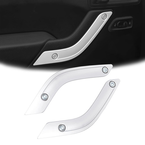 Phamyor Interior Door Grab Handle Inserts Cover Trim for 2011-2018 Jeep Wrangler JK JKU Sports Sahara Rubicon & Unlimited Interior Accessorie Replace 1RC72JAHAD 1RC72JAHAE, Left & Right, Silver