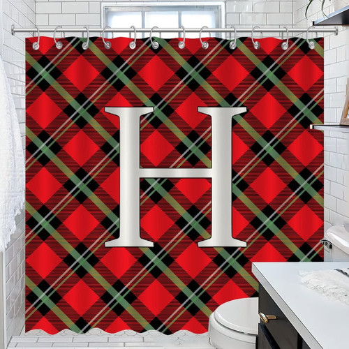 COVOME Contemporary Initial Letter H Shower Curtain Set with Hooks Monogram Buffalo Check Shower Curtain for Hotels Bathtubs Polyester Fabric Bathroom Shower Curtain Machine Washable 72x72 Inch