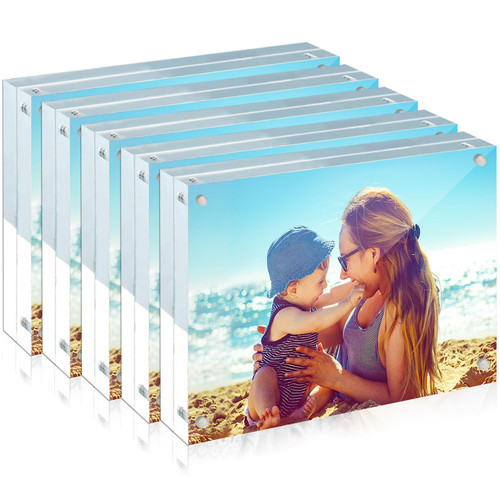 HELPLEX Acrylic Frame, 5 Pack 4x6 Acrylic Picture Frames, 20mm Thicker Frameless Clear Frame Double Sided Magnetic Frame, Free Standing Desktop Display Stand Acrylic Frames