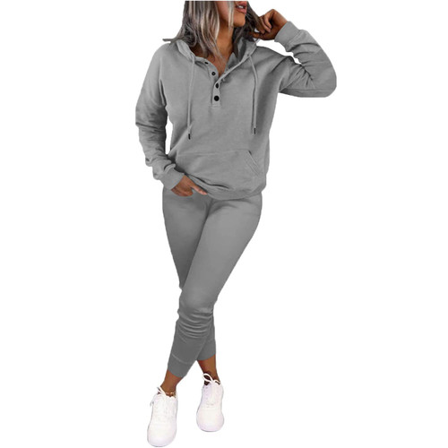Nimsruc Two Piece Outfits For Women Jogging Suits Casual Sweatsuits Jogger Tracksuits Long Sleeve Hoodie Matching Sets Gray S