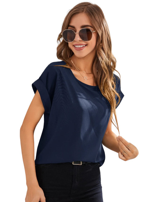 Womens Tops Dressy Casual,Womens Shirts for Women,Blouses for Women Dressy Casual,Womens T Shirts for Women,Casual Tops for Women,Womens Shirts Dressy Casual,Summer Short Sleeve Tops Navy Blue L