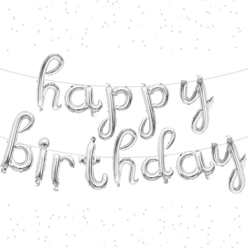 WEIKA Silver Happy Birthday Balloons Banner, 16 Inch Mylar Foil Script/Cursive Letters Birthday Sign Banner Balloon, Birthday Party Decorations for Boy and Girl WEIKA Silver Happy Birthday Balloons Banner, 16 Inch Mylar Foil Script/Cursive Letters Birthday Sign Banner Balloon, Birthday Party Decorations for Boy and Girl