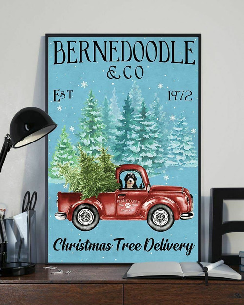 Bernedoodle and Co Christmas Tree Delivery Xmas Dog Poster Metal Tin Sign Vintage Decoration Garage Home Garden Cafes Kitchen Wall Antique Tin Signs 8x12 Inch
