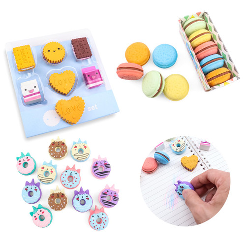 Cute Erasers for Kids, Pencil Mini Erasers Fun Cartoon Bulk Creative Erasers, Novelty Kawaii Donuts Food Cookie Rubber Back to School Supplies for Students Teachers Prize Gifts Party Favors 34 Pack