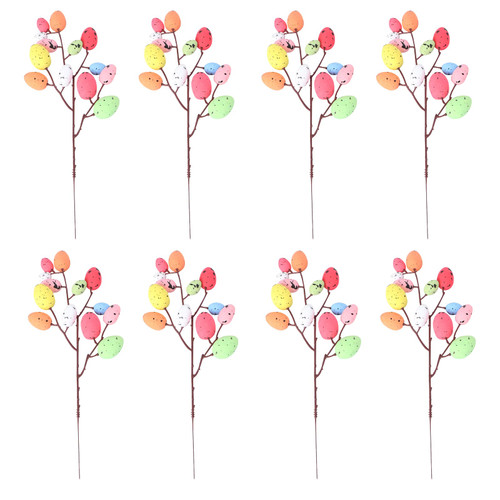 LUOZZY 8pcs Easter Egg Picks Artificial Easter Eggs Branches Flower Picks Fake Eggs Bouquet for Spring Easter Party Garden Yard Home Vase Decor