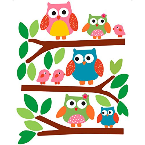 Wallies Wall Decals, Owls Wall Stickers, Set of 5