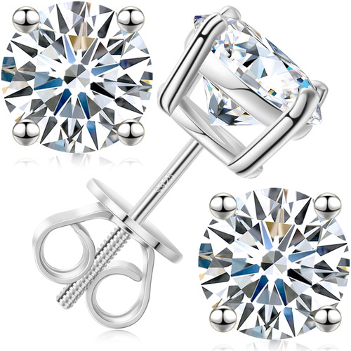 Moissanite Stud Earrings Screw Back 0.2CT 3MM*2 18K White Gold Plated S925 Sterling Silver Round Cut D Color VVS1 Clarity Lab Created Moissanite Diamond Hypoallergenic Earrings for Women Girls Men
