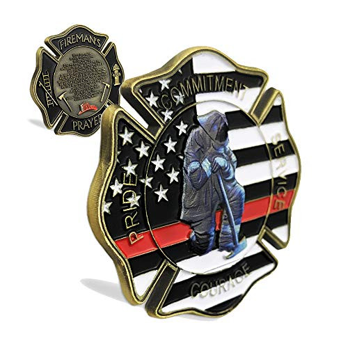 Creative Firefighters Gift United States Thin Red Line Flag Maltese Cross Fireman's Prayer Challenge Coin