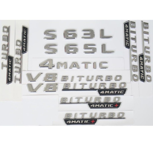 Flat Chrome Shiny Silver Rear Trunk Letters Badges Emblems for S63 S65 S63L S65L V8 BITURBO 4MATIC AMG (S63s,Chrome)