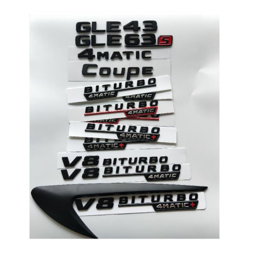 Flat Matte Black Letters GLE43 GLE53 GLE63 V8 BITURBO 4MATIC+ Fender Trunk Tailgate Emblems Badges for AMG W166 W167 C292 (GLE 63s,Matte Black)