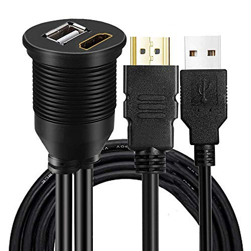 USB HDMI Mount Cable -Alait 1 Meter 3ft USB and HDMI Extension Flush, Dash, Panel Mount Cable, for Car Boat and Motorcycle(USB2.0 +HDMI)