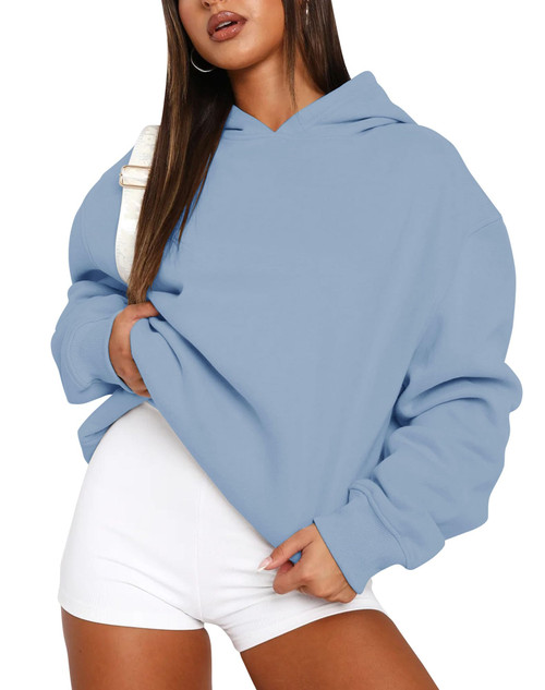 PRETTODAY Women's Oversized Hoodie Casual Sweatshirts Long Sleeve Solid Loose Pullover Tops (Blue,Small)