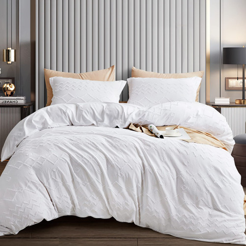 Melingo White Duvet Covers Duvet Cover King Size - King Duvet Cover Set, Boho King Bedding Set for All Seasons, 3 Pieces Embroidery Shabby Chic Spring Bedding Duvet Covers