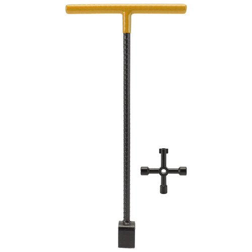 Garosa Steel Water Meter Key Wrench Multifunction T Handle Curb Key Tool with 4 Way Utility Tool for Valves Faucets Containment Main Water Shut Off Valve Wrench (Yellow)