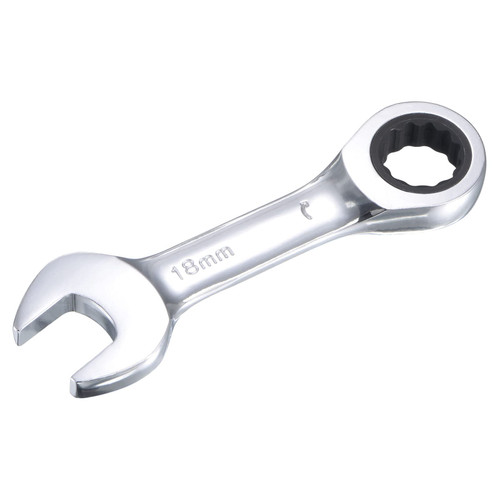 uxcell 18mm Stubby Ratcheting Combination Wrench Metric 72 Teeth 12 Point Box Ended Tools, CR-V