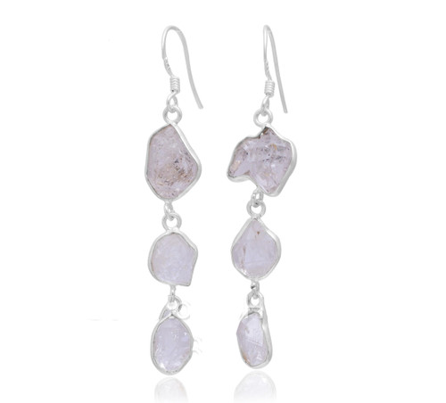 Natural Raw Herkimer Diamond Earrings Three Stone Dangle Earrings 925 Sterling Silver Earrings with Natural Herkimer Gemstone Women Earrings (Silver) Natural Raw Herkimer Diamond Earrings Three Stone Dangle Earrings 925 Sterling Silver Earrings with Natural Herkimer Gemstone Women Earrings (Silver)