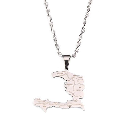 Haiti Country Map with State Name Pendant Necklace Ayiti Jewelry Gifts Map of Haiti (Silver Color) Haiti Country Map with State Name Pendant Necklace Ayiti Jewelry Gifts Map of Haiti (Silver Color)