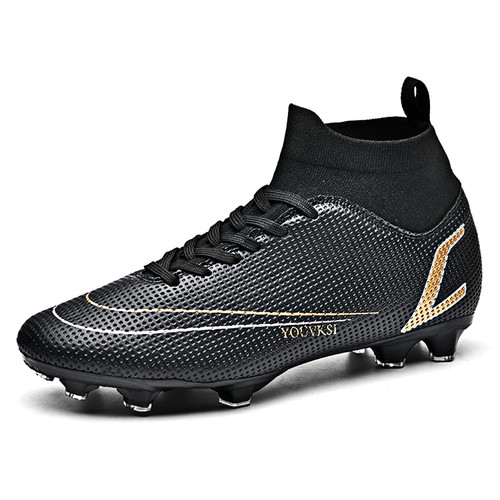 LIAOCXF Mens Soccer Cleats Football Boots Spikes Shoes High-Top Outdoor/Indoor Training Athletic Sneaker Black