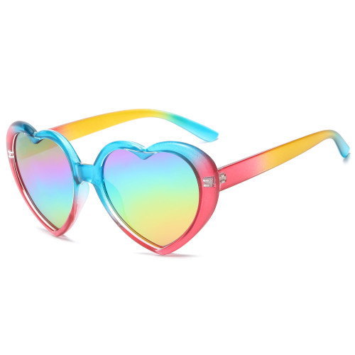 Polarized Heart Sunglasses for Women Vintage Love Eyeglasses Fashion Mirror Heart Shaped Sunglasses UV400 Protection (Rainbow/Rainbow)