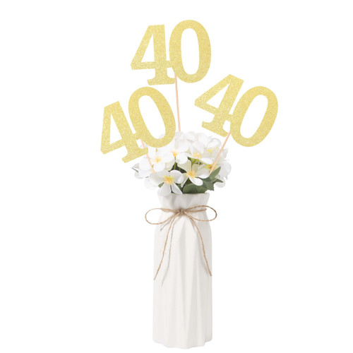 Gexolenu NO 40, 10 Pack Double-Sided Gold Glitter 40th Birthday Centerpieces for Tables, Number 40 Birthday Table Toppers Party Centerpiece Sticks Party Supplies