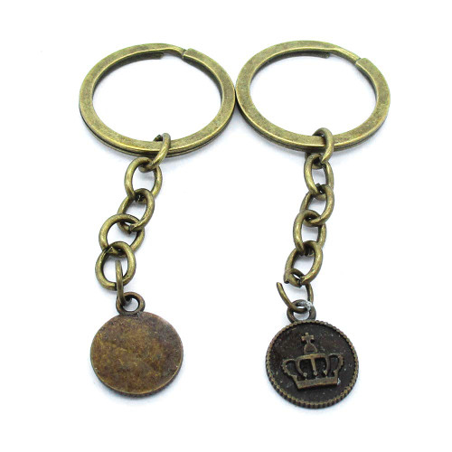 100 Items Keychain Keyring Key Tags Chains Rings Jewelry Bag Charms AA441 Crown Round Sign
