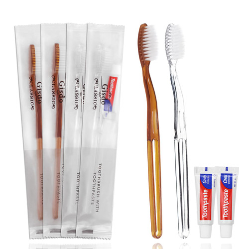 100 Pack Travel Toothbrushes with Toothpaste Set, Individually Wrapped Disposable Toothbrushes Bulk Toothbrushes Medium Soft Bristle, Manual Disposable Travel Toothbrush Kit for Hotel Guest, 2 Colors