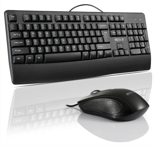 Wired Keyboard and Mouse Combo for Windows, Full-Size Ergonomic Computer Keyboard with Palm Rest. Optical Wired Mouse, USB Plug-and-Play, Compatible with PC, Laptop, Black.