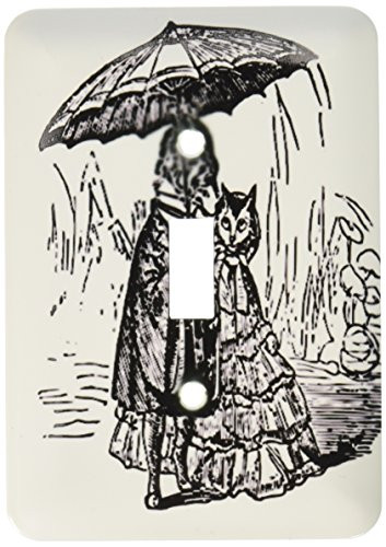 3dRose lsp_46600_1 Black N White Vintage Dog N Cat Under Umbrella Single Toggle Switch