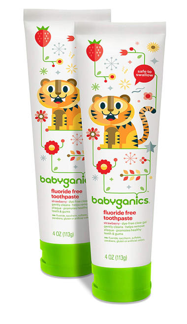 Babyganics Fluoride Free Toothpaste, Strawberry, 4oz Tube (Pack of 2)