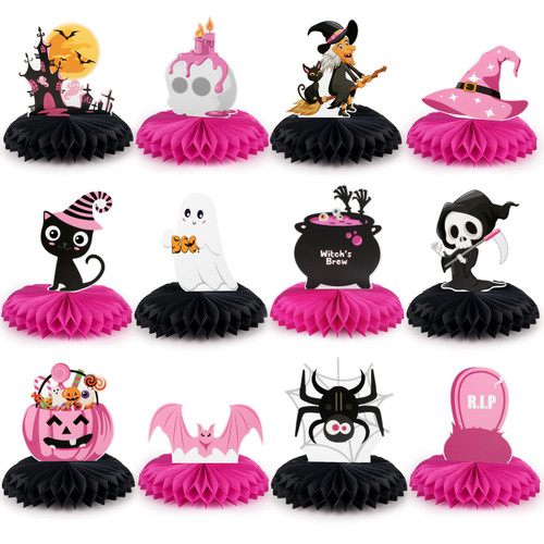 12Pcs Halloween Honeycomb Centerpieces Pink Black Halloween Decorations Pumpkin Ghost Witch Halloween Honeycomb Table Centerpieces Baby Shower Supplies Halloween Birthday Party Table Toppers 12Pcs Halloween Honeycomb Centerpieces Pink Black Halloween Decorations Pumpkin Ghost Witch Halloween Honeycomb Table Centerpieces Baby Shower Supplies Halloween Birthday Party Table Toppers