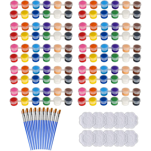 150Pcs Mini Acrylic Paint Set,12 Colors Washable Kids Acrylic Paint Set with Paint Brushes & Mixing Palette, Kids Painting Supplies Bulk for Children Painting Artistic Crafts