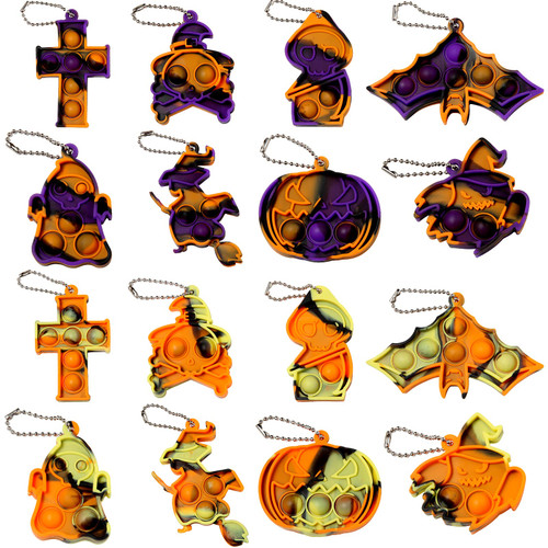 16 Pack Mini Pop Keychain Toys Bulk, Halloween Sensory Pop Bubbles Fidget Toys for Kids Boys Girls Toddlers Stress Relief, Halloween Party Favors Supplies, Halloween Treat Bags (Halloween)