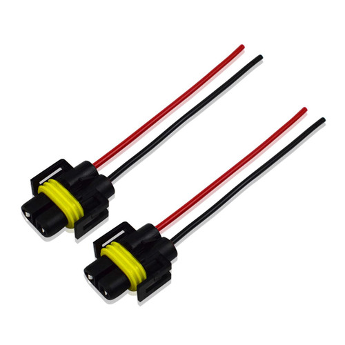 2 PCS Car Socket Cord, H8/H9/H11 Female Adapter Wiring Harness Sockets Wire, Waterproof Male and Female Connectors with Wires, for Headlights or Fog Lights (Black)