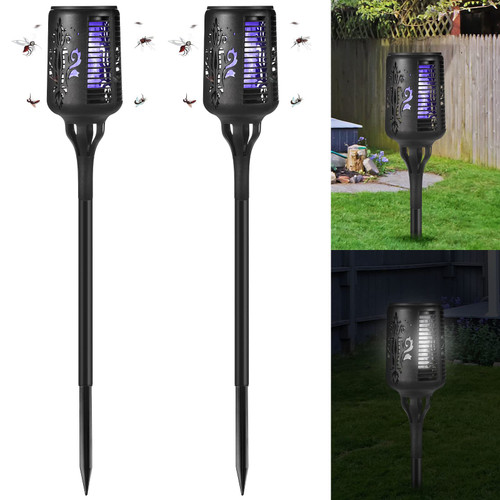 2 in 1 Solar Bug Zapper Intelligent Solar Garden Lights Waterproof Outdoor Mosquito Zapper for Mosquito Fly Bug Gnat Insect - Mosquito Killer & Lighting - Bug Repeller for Patio Yard (2 PCS, No.743)