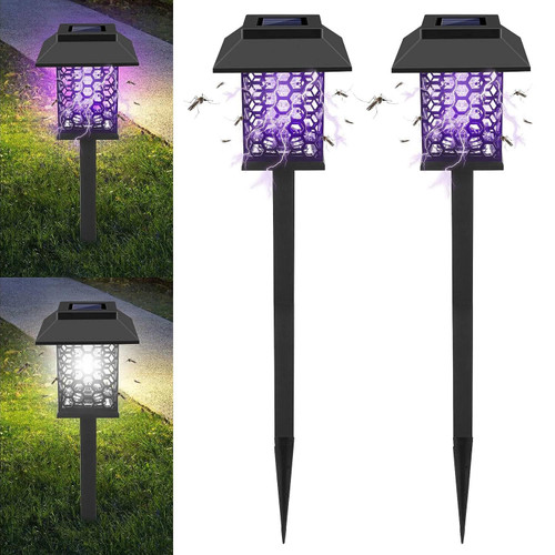 Solar Bug Zapper Intelligent Solar Garden Lights Waterproof Outdoor Mosquito Zapper for Mosquito Fly Bug Gnat Insect - Mosquito Killer & Lighting - 2 in 1 Bug Repellent for Patio Yard Garden, 2 Pack