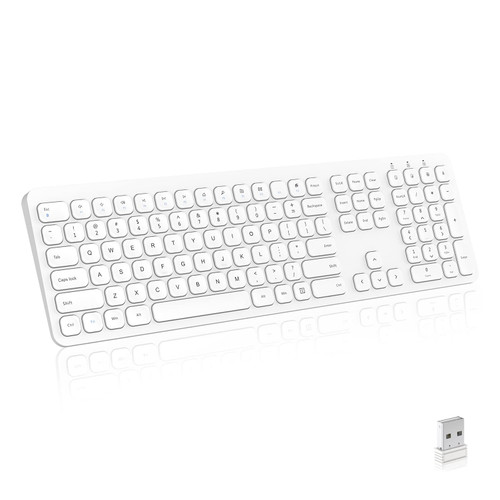 cimetech Wireless Keyboard, 2.4G Advanced Full Size Keyboard with Number Pad, Silent Ergonomic Keyboard and 110 Keys, for Laptop, Desktop, PC, Mac, Windows 10/8/7/XP(White)