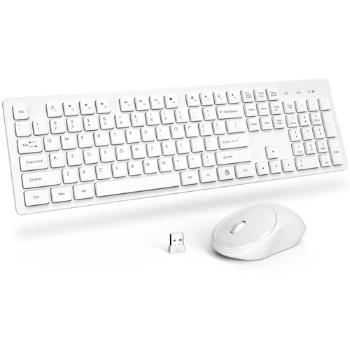 Wireless Keyboard and Mouse, Trueque Silent 2.4GHz Cordless Full Size USB Keyboard Mouse Combo, Long Battery Life, Lag-Free Wireless for Computer, Laptop, PC, Windows, Mac, Chrome OS (Off White)